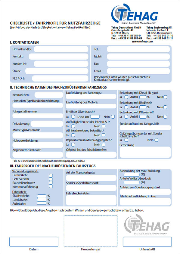 TEHAG / Checkliste Partikelfilter Onroad