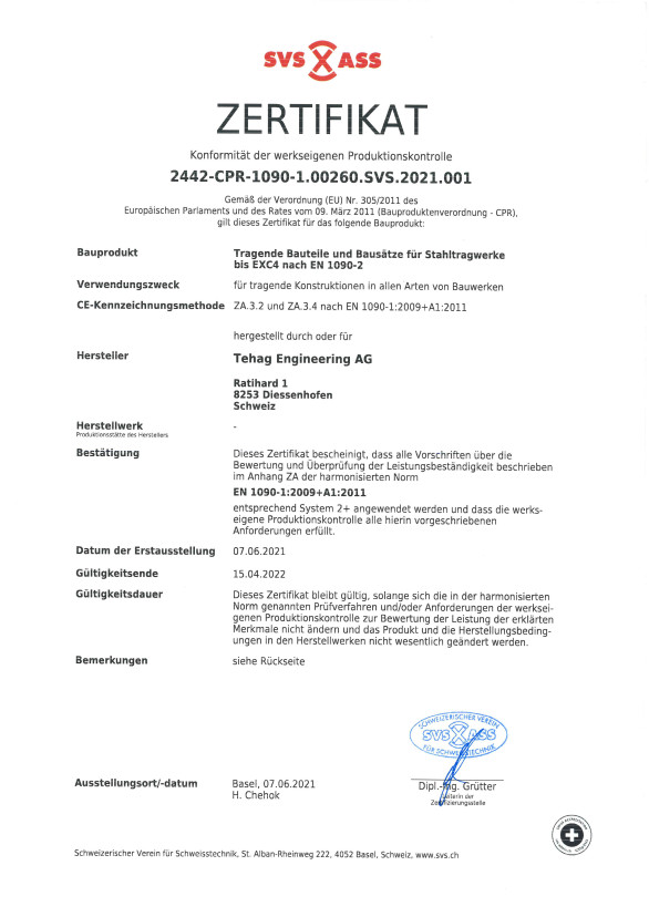 Qualität und Service: SVS-Zertifikat - TEHAG Engineering AG