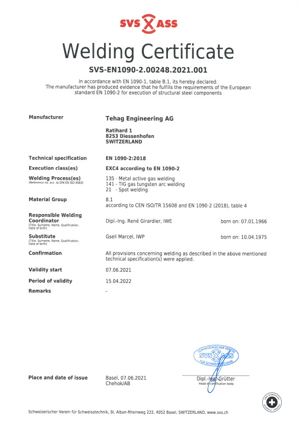 Quality and service: DEKRA Certificate - TEHAG Deutschland GmbH