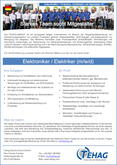 TEHAG-Stellenangebot Elektroniker