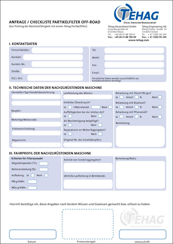 TEHAG / Checkliste Partikelfilter Offroad